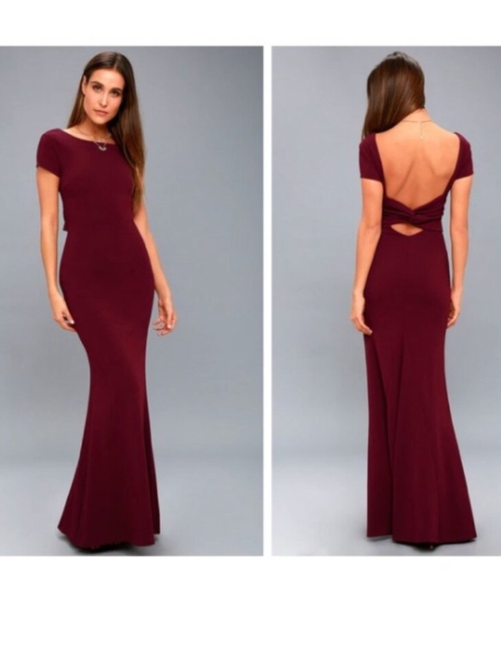 Lulu's Burgundy twist back Mermaid Gown